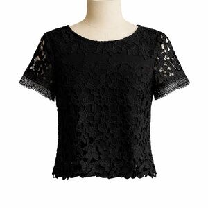 Elegant Black Short Lace Women Top